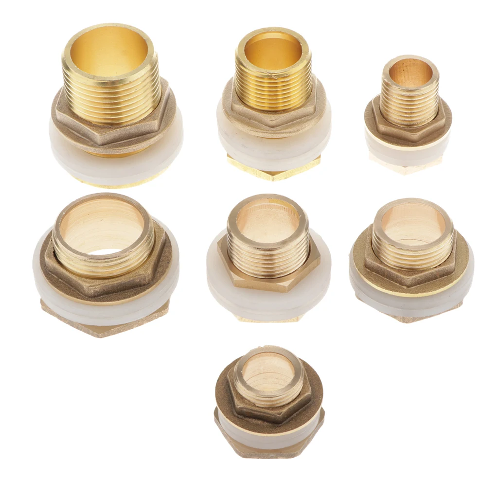 Brass Water Tank Connector Bulkhead Fitting with Rubber Ring Water Pipe Connector M1/2'' M3/4'' M1'' DN15 24mm