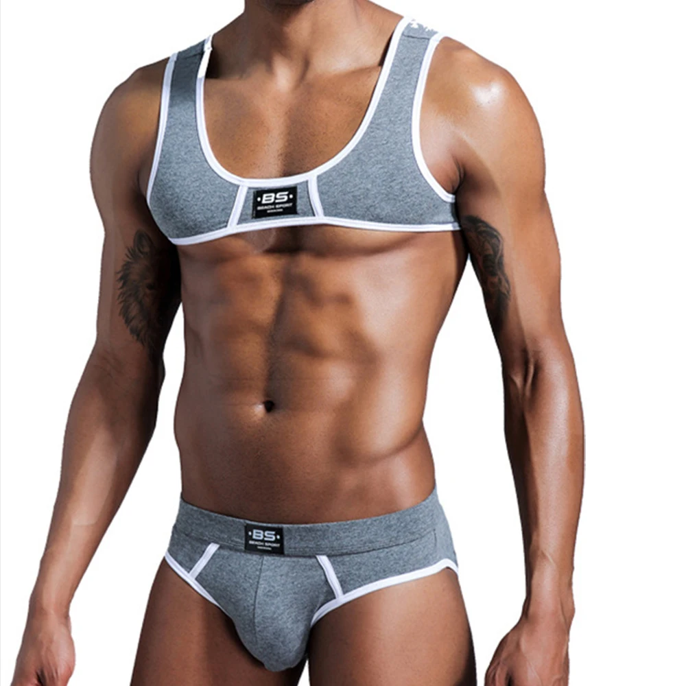 

Cotton Low Rise Triangle Briefs Men's Bikini U Convex Pouch European And American Slim Fit T Shirt Sexy Waistcoat Cotton Vest