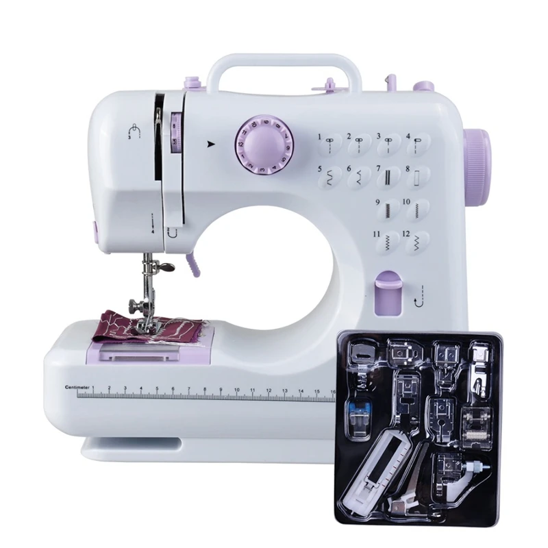 

Mini 12 Stitches Sewing Machine Household Multifunctional Double Thread and Speed Free-Arm Crafting LED US Plug