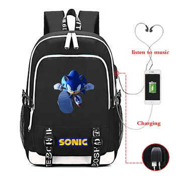 

Sonic USB Charge Backpack High Quality Men Women Boys Girls Double Pocket School Rucksack Beautiful School Dabbing Bag for Teen