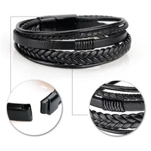 

Men's Cowhide Rope Bracelet Woven Leather Metal Magnet Buckle Detachable Jewelry