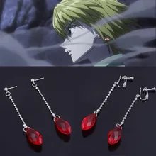  Fashion Red Crystal Kurapika Kurta Charm Earrings for Women Ear Clips Cosplay Anime Hunter X Hunter Stud Earrings Jewelry Gift 