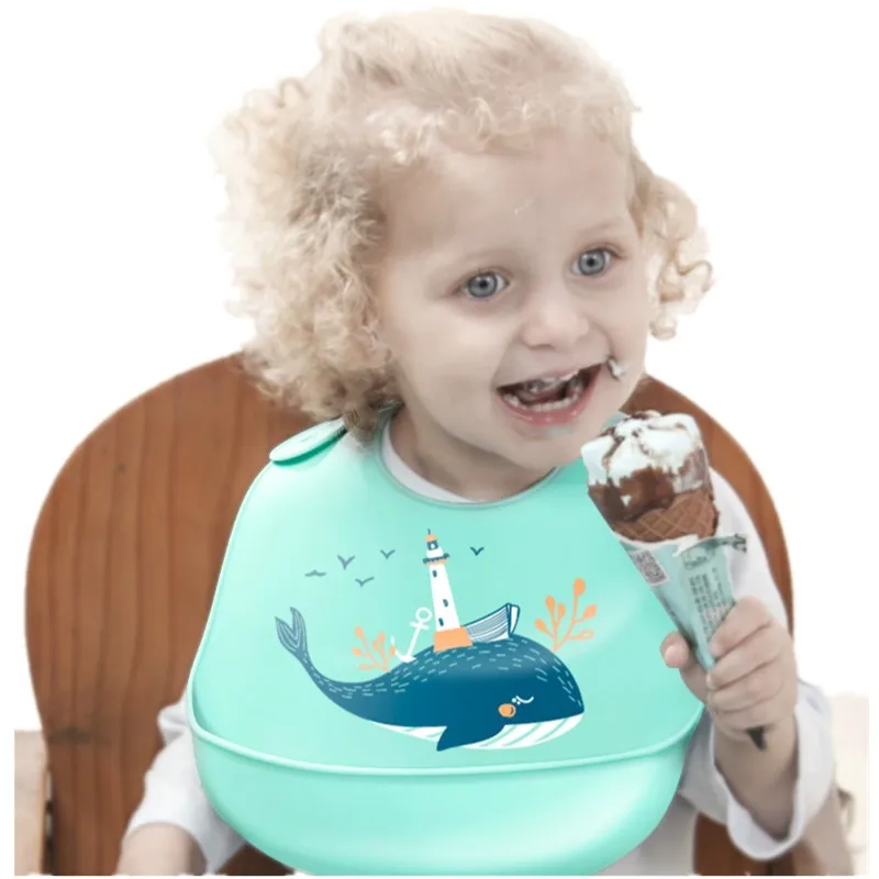 Adjustable Silicone Baby Darling Eating Bib 3 D waterproof super soft food bib children can reuse bib water Bib wash-free