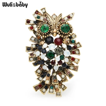 

Wuli&baby Vintage Rhinestone Owl Brooches Women Men Classic Bird Party Casual Brooch Pins Gifts