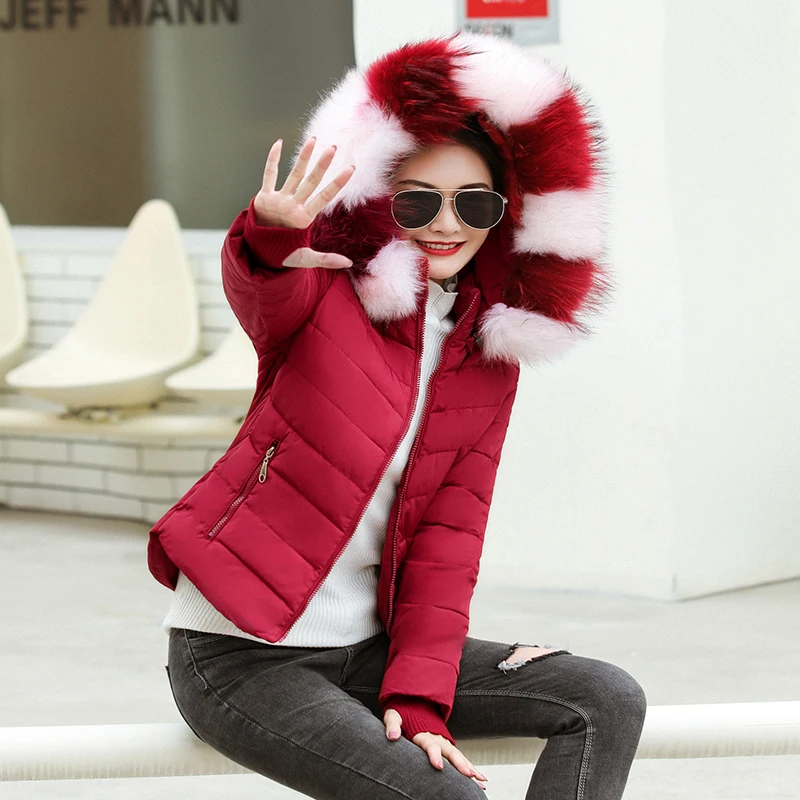 Женская зимняя куртка плюс размер Толстая теплая парка Съемная шапка со съемным меховым воротником пальто карманы короткая куртка для женщин