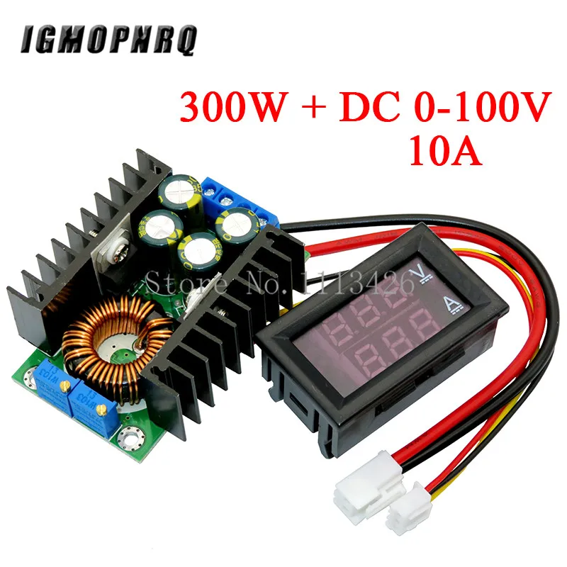 Módulo de potência dc 0-300 v 10a digital voltímetro amperímetro display duplo conversor de impulso da c.c. 9a 150w 100 w
