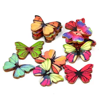 

50 tablets / pack of 28mm butterfly wooden buttons retro diy handmade children's cartoon buttons kindergarten puzzle