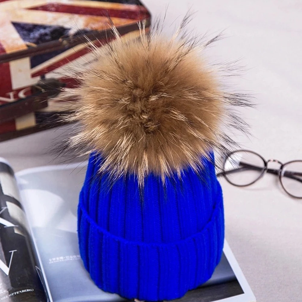 Royal Blue Вязаная шапка с помпоном из искусственного меха, милая теплая зимняя женская Лыжная шапочка унисекс - Цвет: Royal Blue