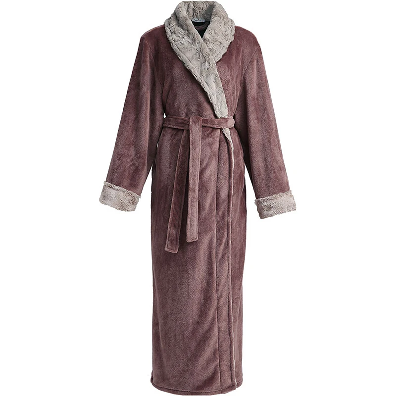Online Women Winter Super Long Warm Flannel Bathrobe Plus Size Lovers Fur Pink Bath Robe Bride Soft Night Dressing Gown Men Sleepwear