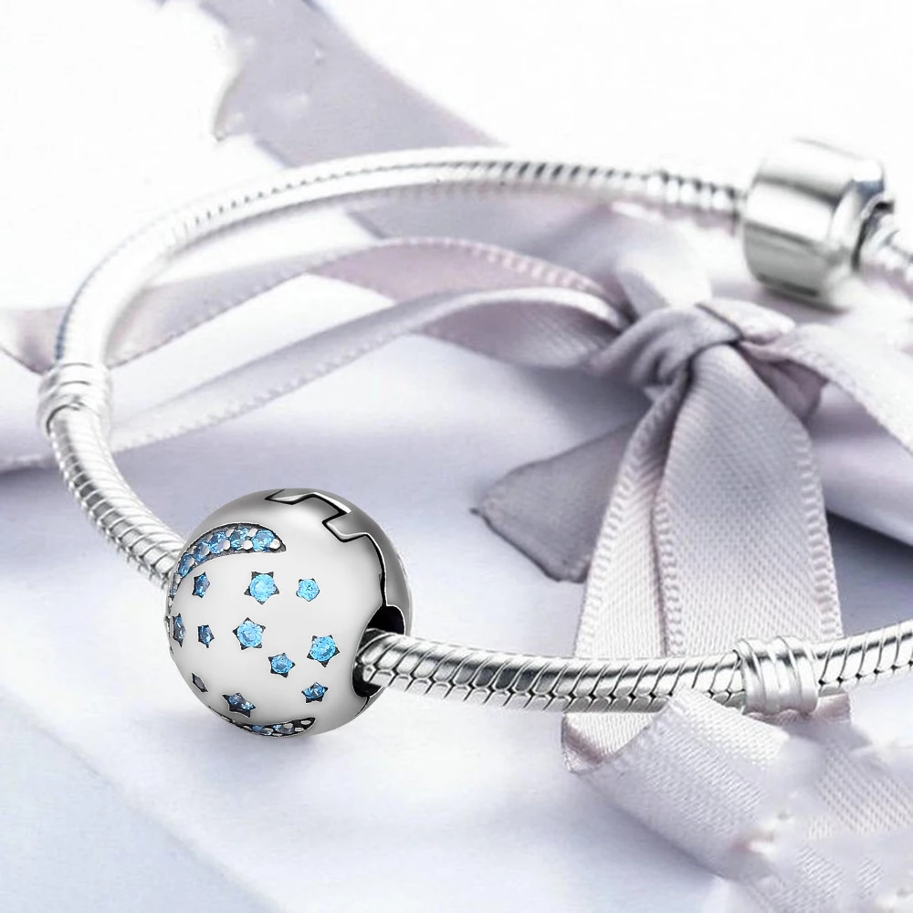 DIY подходит Pandora шармы браслеты Мерцающая ночь клип бусины 925 стерлингового серебра-ювелирные изделия
