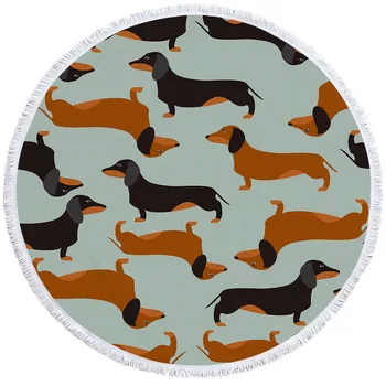 

Reverse Dachshund Pattern Beach Towels Microfiber Household Bath Towel Outdoor Travel Portable Round Beach Towel