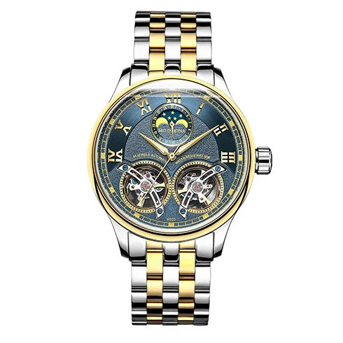 Gold Blue ORKINA, Роскошные мужские часы с двойным турбийоном, Мужские автоматические механические наручные часы, мужские часы Erkek kol saati - Цвет: Gold Blue