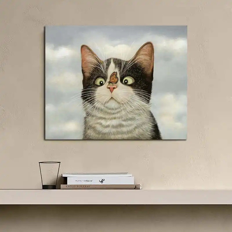 Lowell Herrero Peinture Sur Toile Avec Papillon Sur Le Nez D Un Chat Affiche Imprimee En Marbre Tableau Decoratif Decor De Maison Moderne Aliexpress