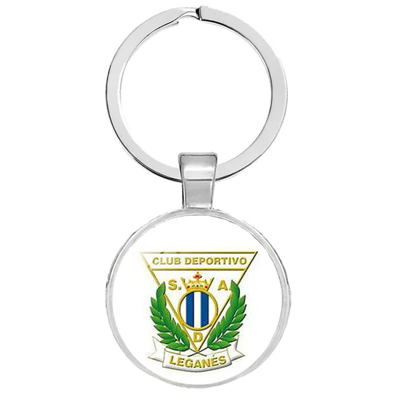 Football Club Keychain Jewelry with Glass Cabochon Football Team Logo Socceer Club Charm Wrap Leather Braided Keyrings