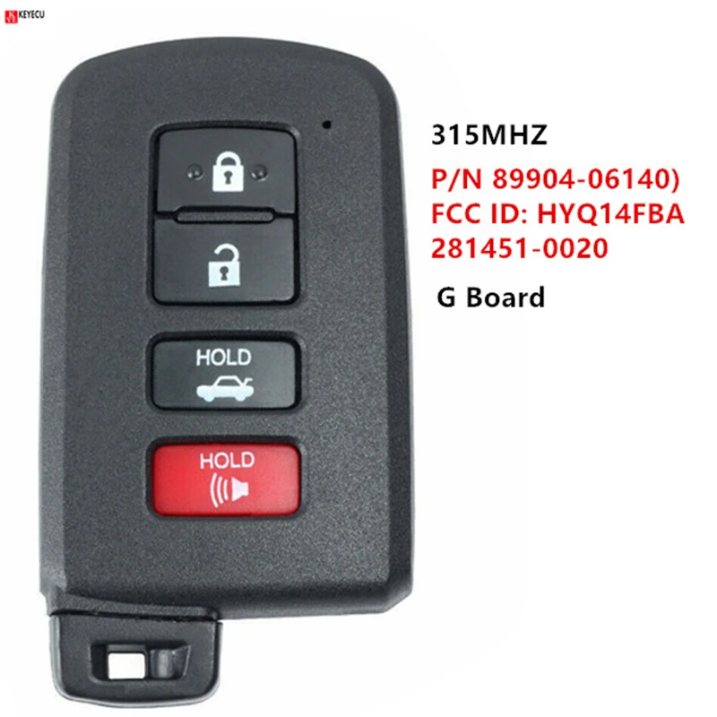 Keyecu умный бесконтактный ключ дистанционного брелока для Toyota HYQ14FBA G Board 89904-06140
