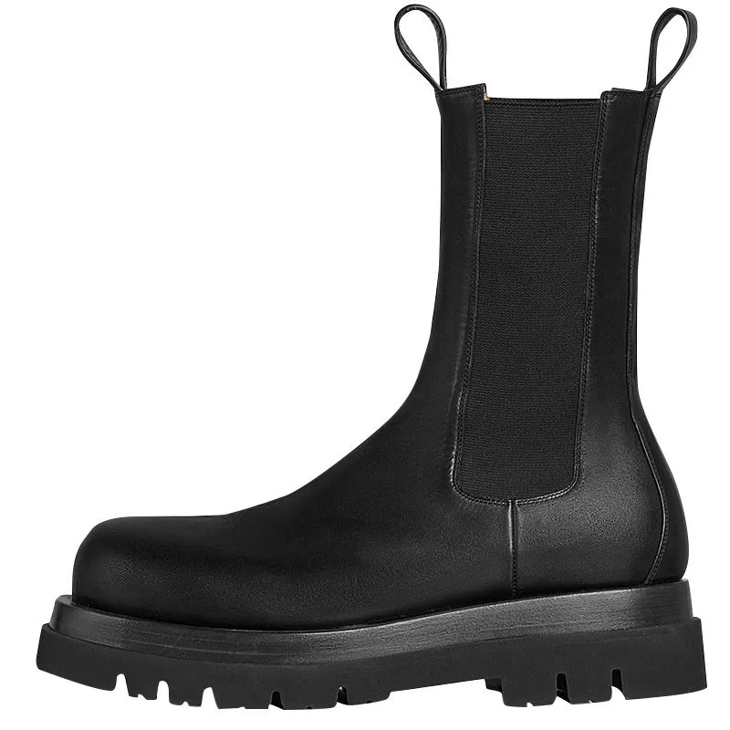 

Stylesowner New Style Black Thick Bottom Chelsea Boots Woman Round Toe Slip One Ankle Boots Woman Runway Knight Boots Woman