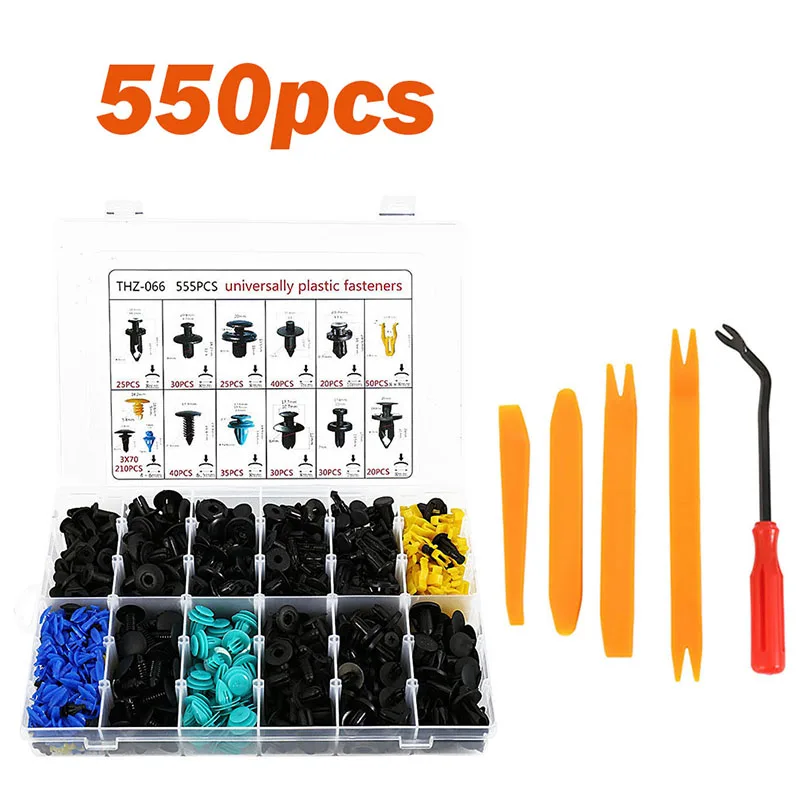 

555pcs/set Car Body Interior Fender Bumper Retainers Fasteners Clips Plastic Rivets Trim Assortment Kit with Removal Tool