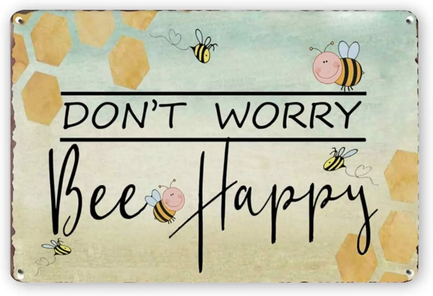 

Ovonetune Don't Worry Bee Happy Sunflower Vintage Metal Tin Signs, Retro Art Tin Sign Decorations Plaque fo Bars Club Cafe Home
