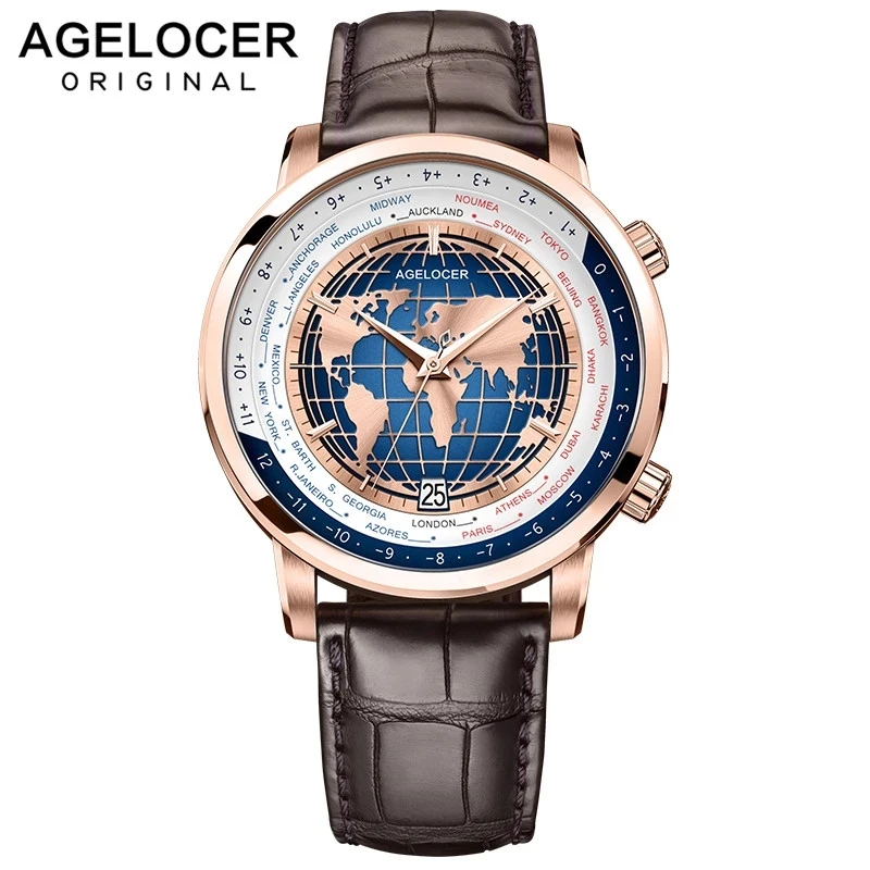 Agelocer Heren Luxe Merk Horloges Dual Tijd Wereldtijd Automatisch  Mechanisch Uurwerk Saffier Horloge Voor Mannen Multiple Time  Zone|Mechanical Watches| - AliExpress