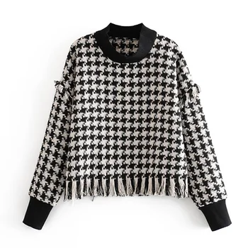 

Aulead O Neck Sweatshirts Women Fashion Houndstooth Tassel Sweatshirt Women Elegant Long Sleeve Sweatshirts Female Ladies 50cs