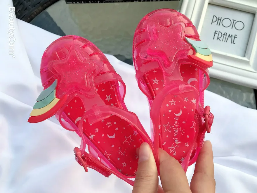 red Melissa/мини-обувь г. Новая летняя прозрачная обувь принцессы с бантом и Микки Нескользящие пляжные сандалии для девочек ясельного возраста штифт для пирсинга SH19090 - Цвет: red