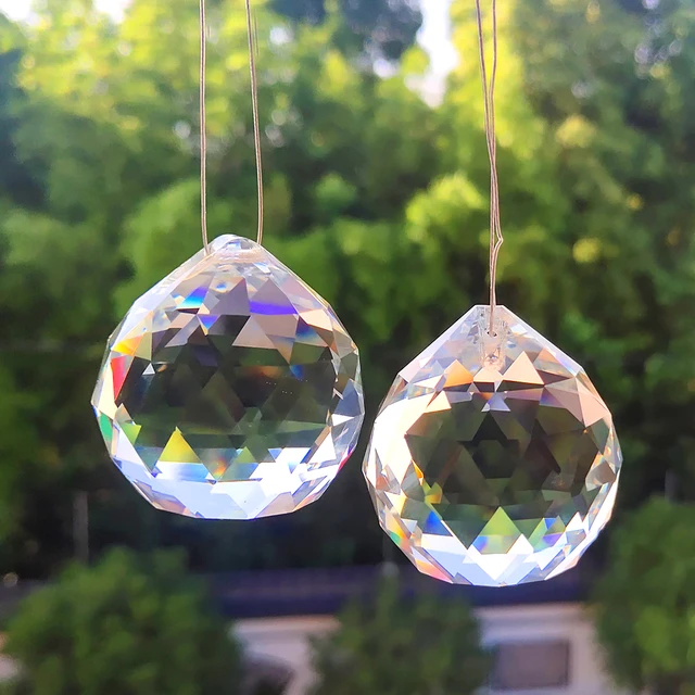 FENG SHUI HANGING CRYSTAL BALL Clear Faceted Sphere Sun Catcher Rainbow  Prism