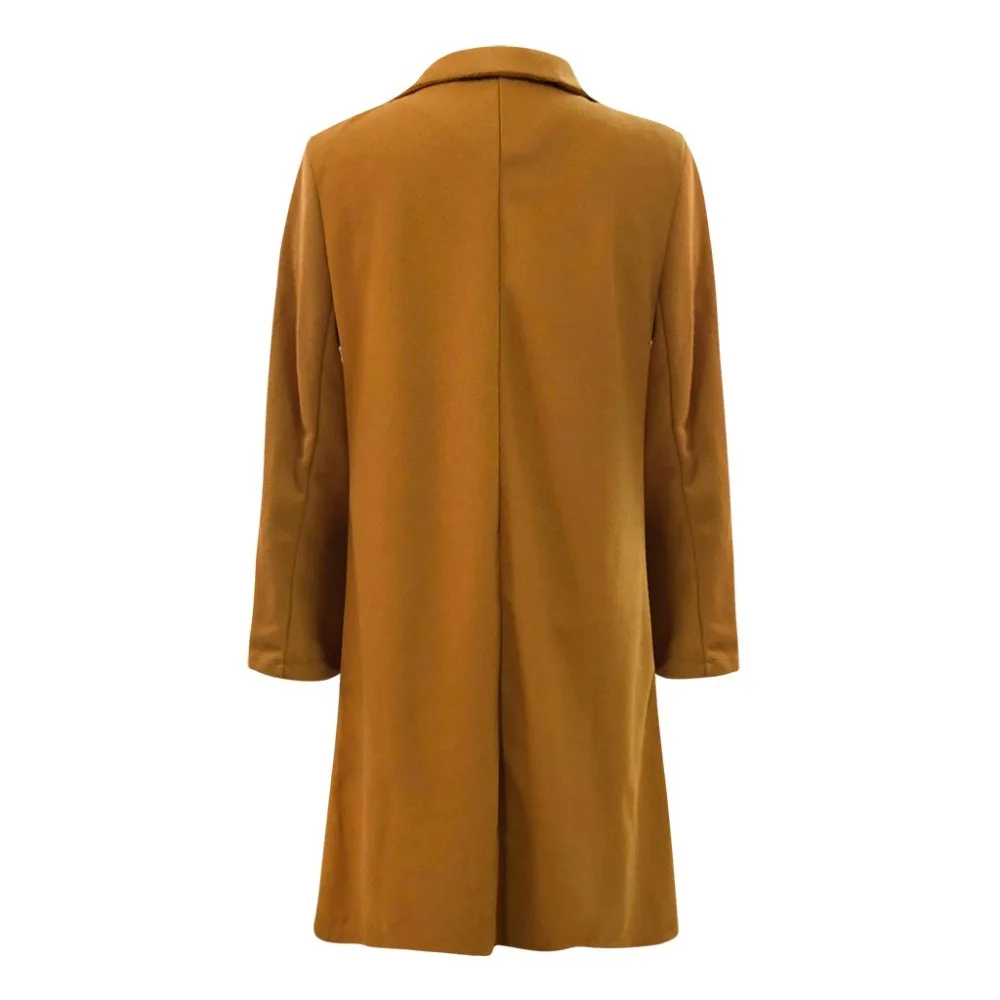 Женское шерстяное длинное пальто осень-зима, шерстяное пальто с отворотом и длинным рукавом, офисное женское однотонное тонкое пальто, верхняя одежда Abrigo Mujer