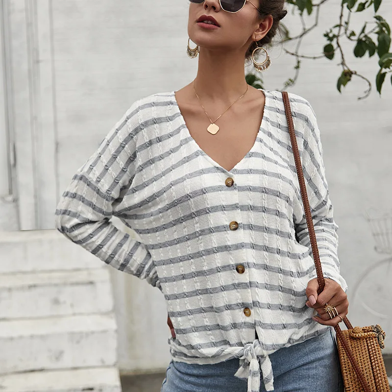 

Sweaters 2019 Women Runway Knitted Striped Cardigans Pull Casual V Neck Designer Sweater Autumn New Arrival Dropshipping