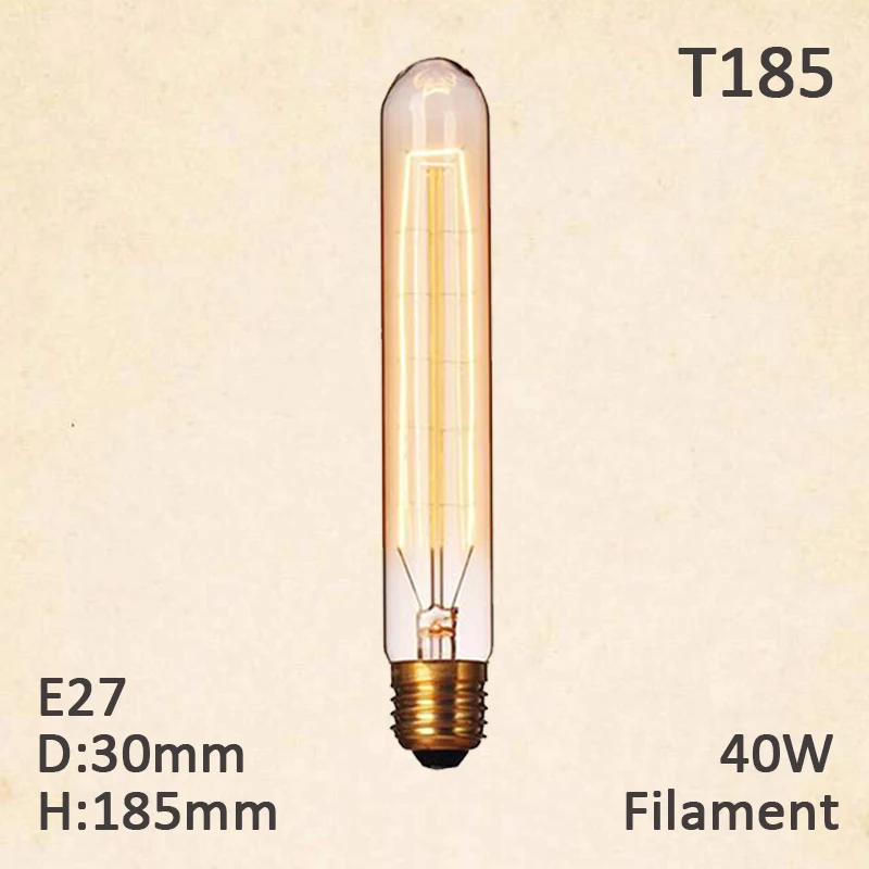 T185 filament Диммируемая Ретро лампа Эдисона E27 40 Вт 110 В 220 В винтажный подвесной светильник лампочки с ампулой лампа накаливания для домашнего декора лампа лампада - Цвет: T185 filament