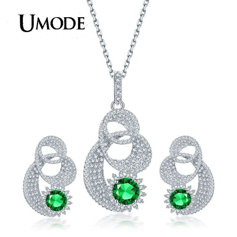 

UMODE NEW Multiple Styles Ultra Big Pear Cut Cubic Zirconia For Women Drop Wedding Necklace and Earrings Set Party Gift US0117X