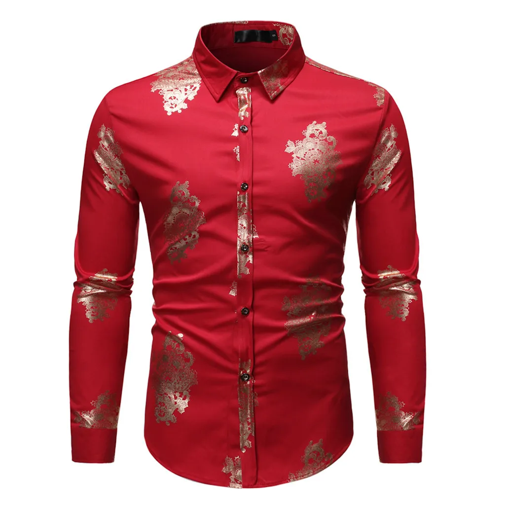 Красный Мужские рубашки chemise homme, стиль, модная рубашка с длинными рукавами и принтом, блузка с длинными рукавами, camisa vaquera ropa hombre - Цвет: Красный