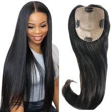 

Silk Base Human Hair Topper with 4 Clip In Malaysian Virgin Hair 5"X5" Breathable Toupee for Women Fine Hairpiece