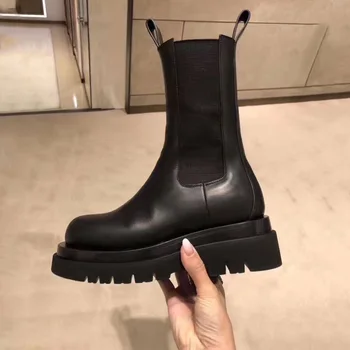 

Women Boots Round Toe Slip On Short Booties Hot New Arrival Ankle Boots Sock Botas Black Color Bottes Femme Heel
