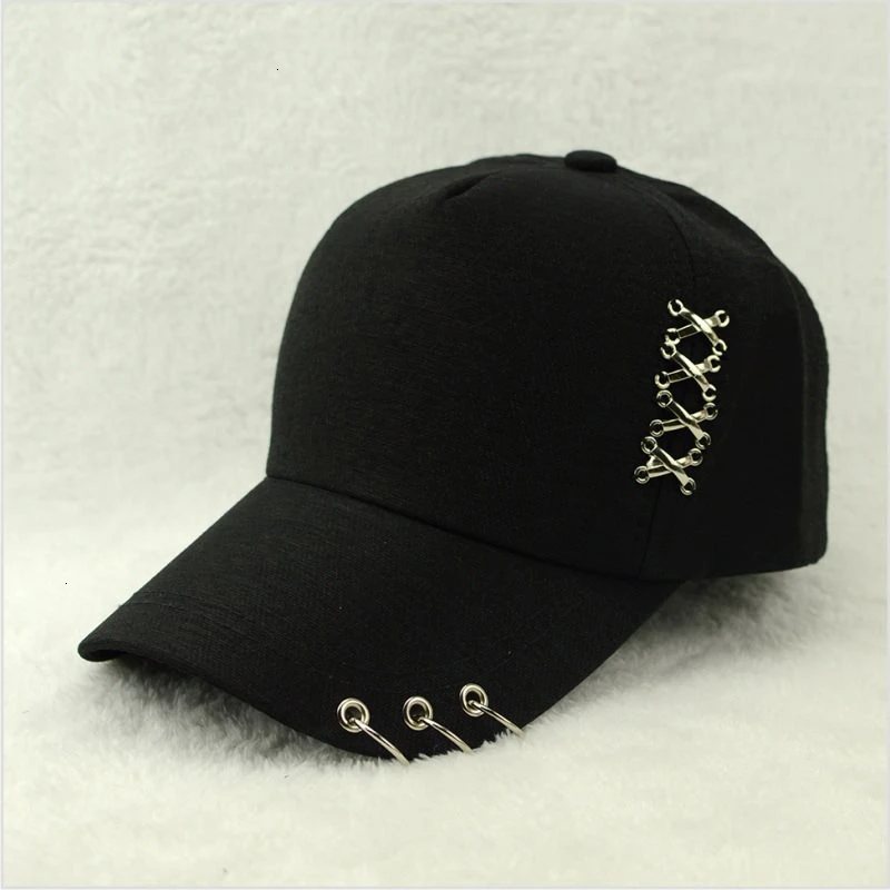 Sunshade Baseball Cap Adjustable Solid Unisex Metal Cross Iron Ring Decoration Cotton Black White Spring And Autumn 55-60cm