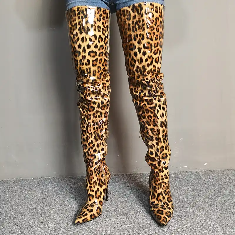 leopard thigh high boots