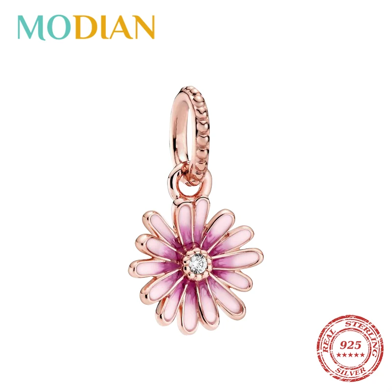 

Modian 2020 New Fashion Pink Daisy Enamel Pendant Charm for Original Bracelet or Necklace 925 Sterling Silver Jewelry Design