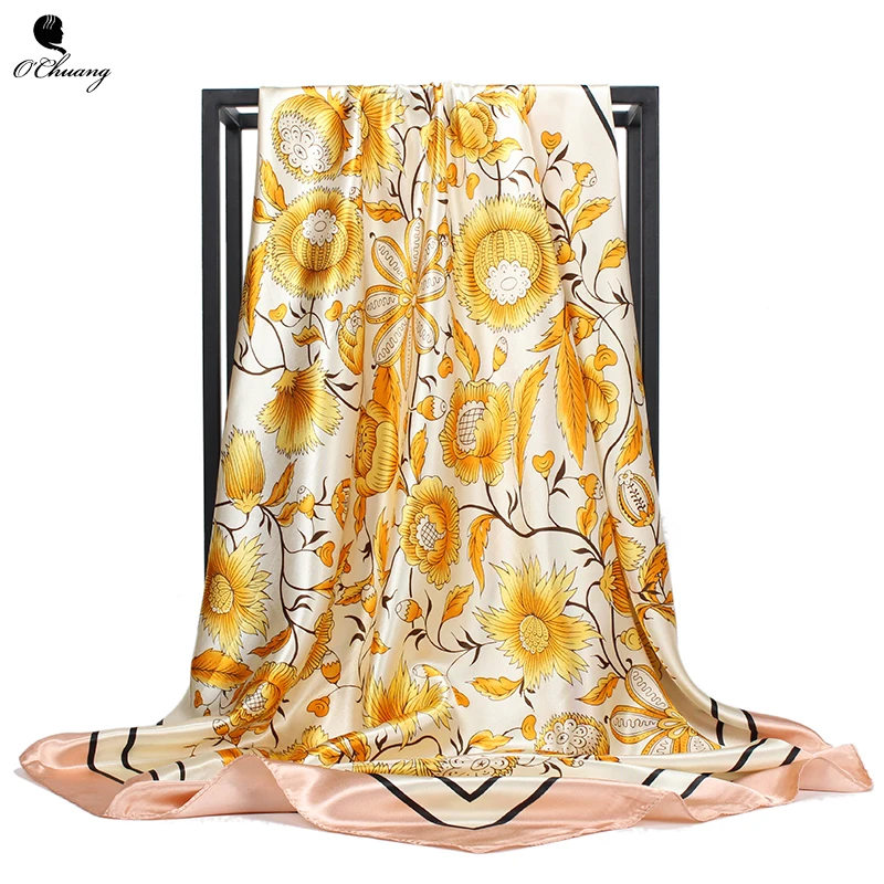 O CHUANG Шелковый роскошный женский шарф модный бренд foulard Soie Hijab большой квадратный платок для женщин 90*90 см платок