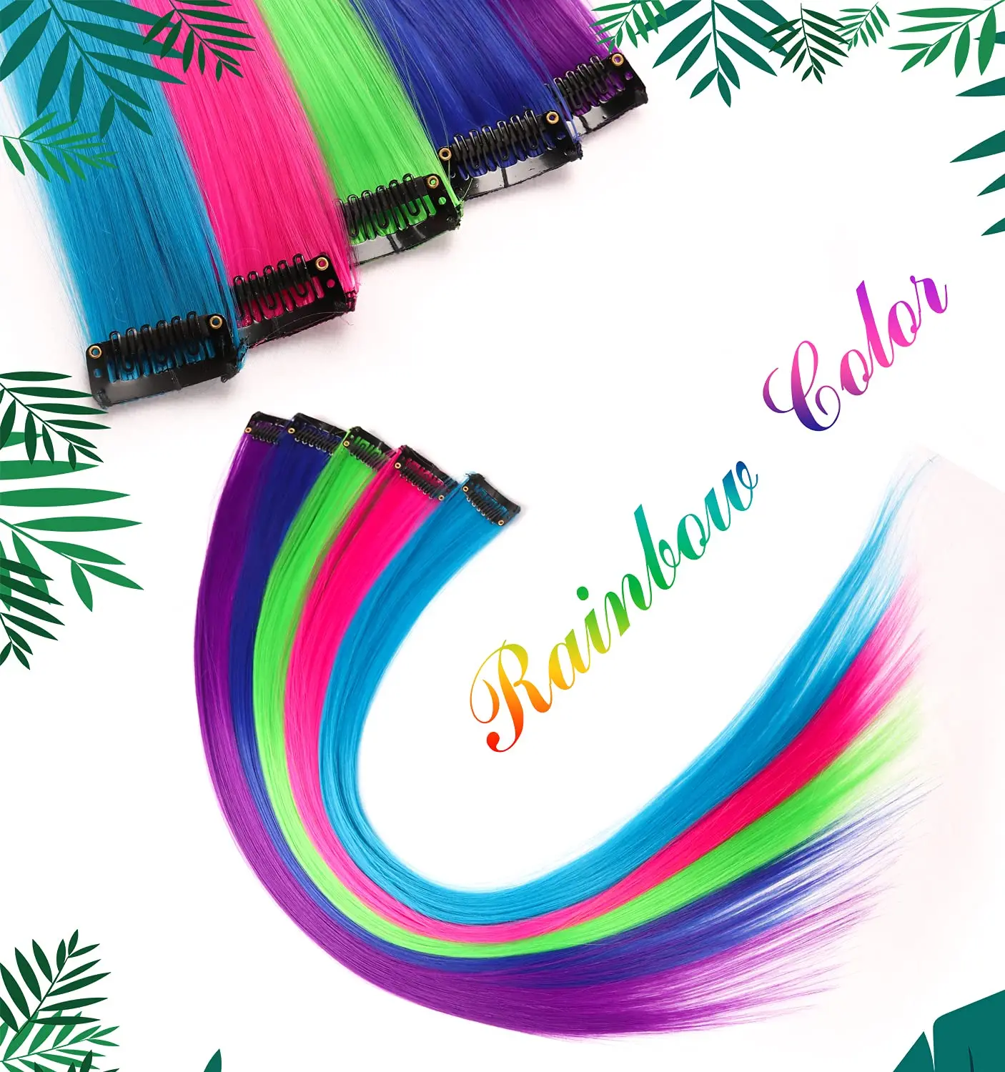 Hair Extensions Black Star 20 Inch Party Highlights Clip in One Piece Hair Extensions For Girls Multi-colors Straight Hair Synthetic Hairpieces