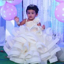 Милое бальное платье для маленьких девочек, одежда из органзы на одно плечо с оборкой, праздничные платья на день рождения для маленьких девочек
