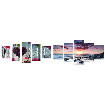 

2set Diamond Painting Kits Full Drill Diamond Embroidery Flowers Pattern 95X45cm Ocean in the Sunset & Love and Home
