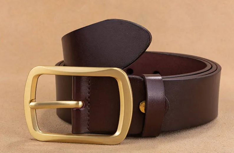 men belt full grain High Quality dark tan Genuine solid Leather Luxury Strap - Цвет: brown