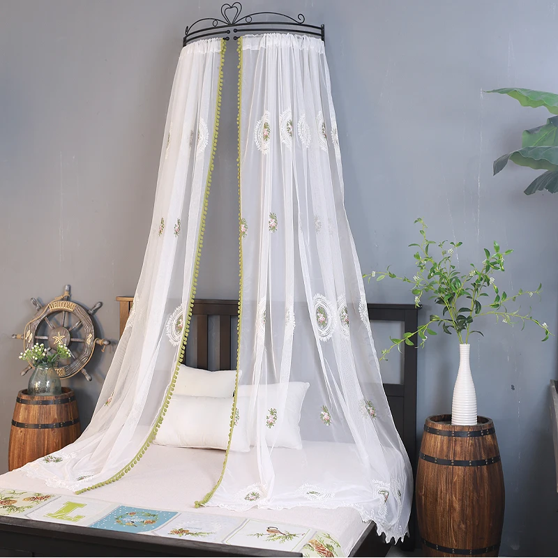 

Embroidery Voile Curtains for Bedroom American White Tulle with Flower Sweet Transparent Gauze with Fringe 2pcs Sheer Curtain