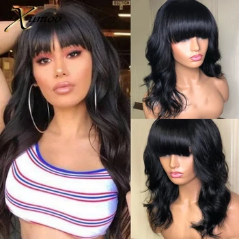

XUMOO Cheap Remy Brazilian Hair Wigs Black Color Body Wave Human Hair Wigs With Bangs None Lace Wigs For Black Women