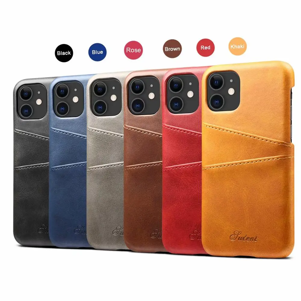 

Suteni For iPhone 11 Pro Max Xs Max Xr 7 8 6 Plus PU Leather Wallet Case, Simple Style Credit card slot Back Cover Skin