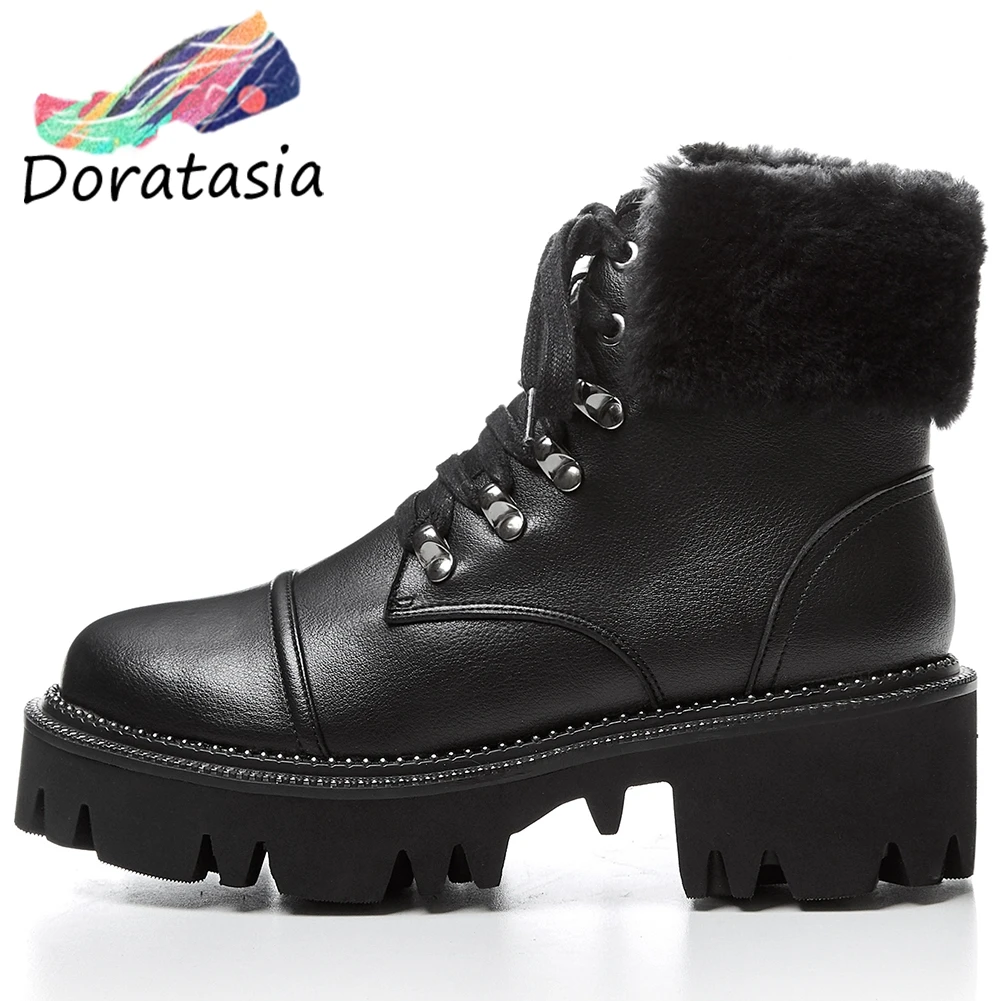 

DORATASIA New Luxury Brand Winter Genuine Leather Ankle Snow Boots Women 2020 Warm Platform Fur Boots Lady Fashion Shoes Woman