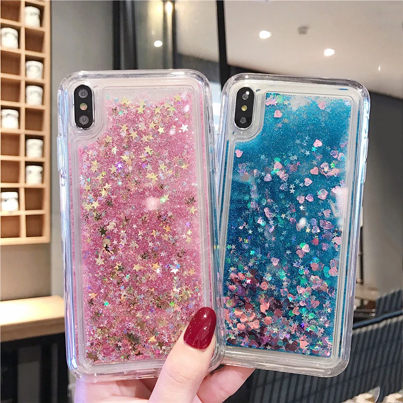 

Liquid Quicksand Case For iPhone XS Max XR XS X 8 7 6 6S Plus 10 9 5 5S SE Pink Love Heart Glitter TPU Back Cover Bling Sequins