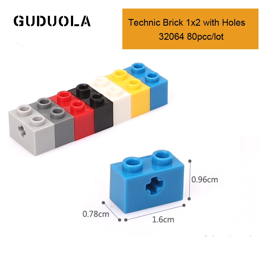

Technic Parts 32064 Technic Brick 1x2 with Holes Building Block MOC Parts Creative Toys Compatible All Brand 80pcs/lot