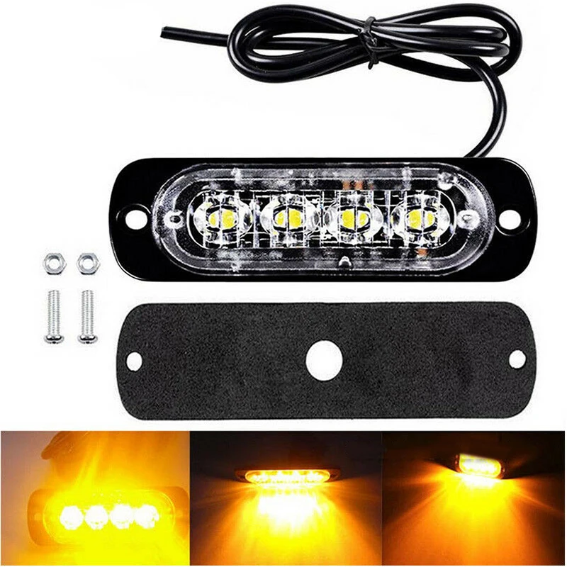 

12V-24V 12W Amber 12LED Car Urgent Warning Safety Always Bright Light Strip Bar
