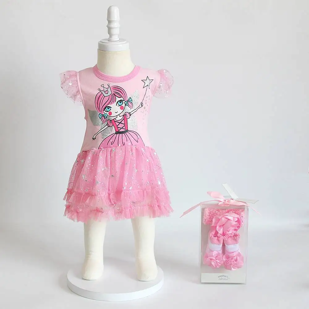 

Cute Princess Dress Set Hair Band Socks Tutu Skirt Flashing Lovable Newborn Infant BABY'S FIRST Month Baptism Ceremony