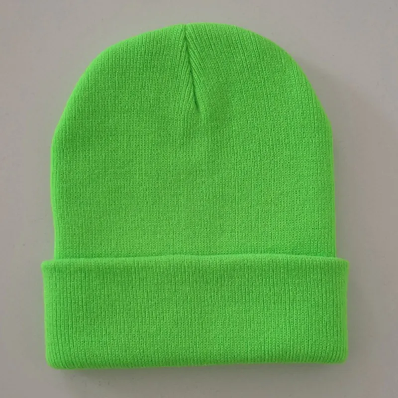 neon green Простая вязаная шапка с черепом для мужчин и женщин шапка с манжетой эластичная легкая акриловая пряжа неоновый желтый неоновый зеленый оранжевый коричневый черный - Цвет: neon green